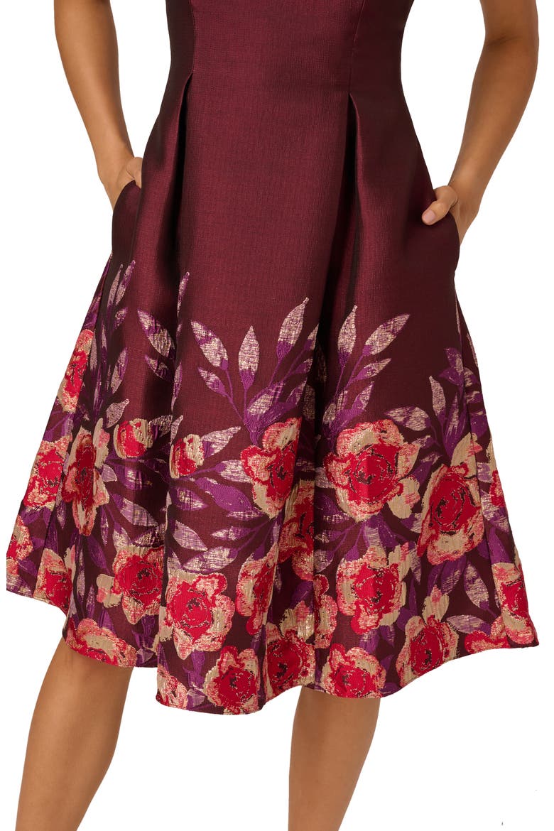 Pleated Jacquard Cocktail Dress, Alternate, color, PLUM MULTI