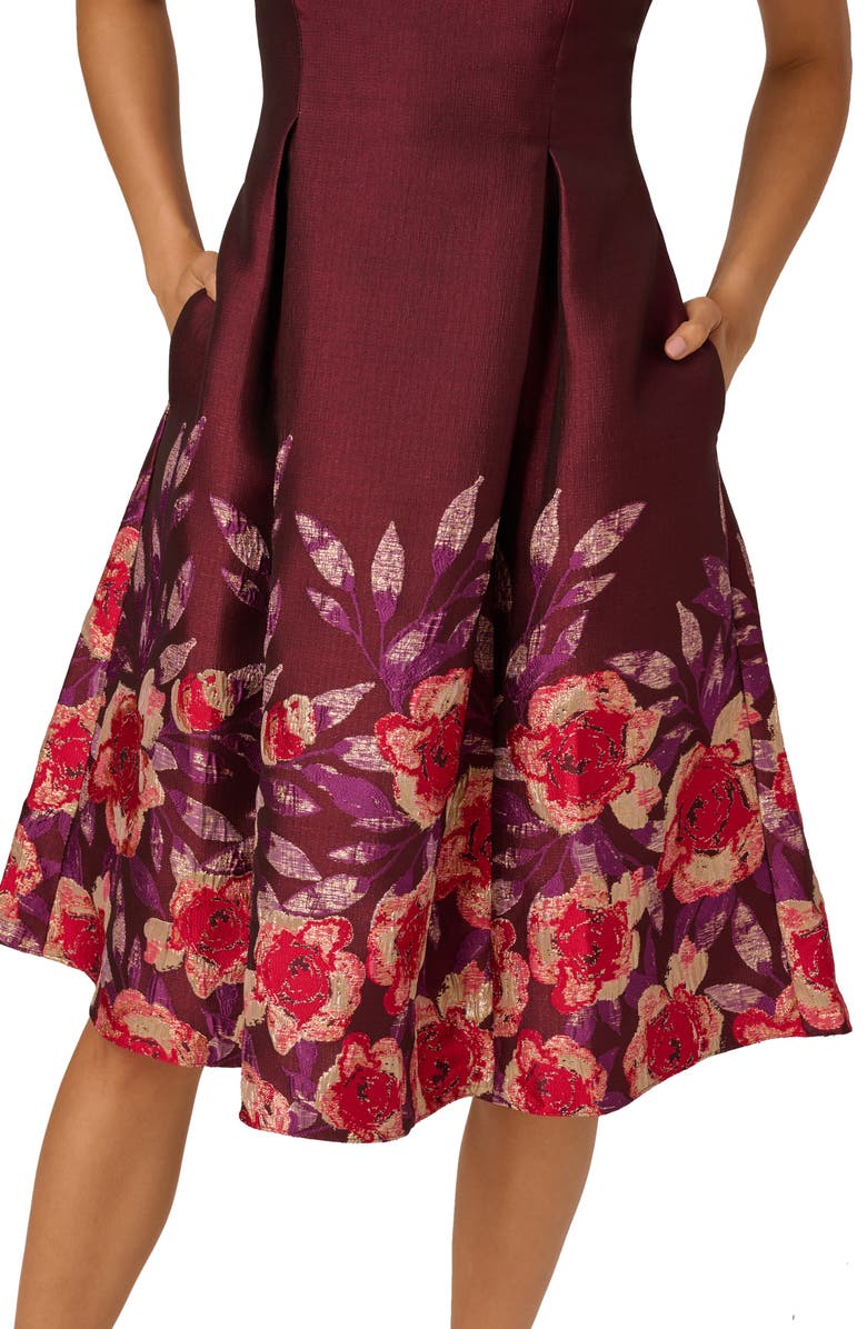 Adrianna Papell Pleated Jacquard Cocktail Dress, Alternate, color, Plum Multi