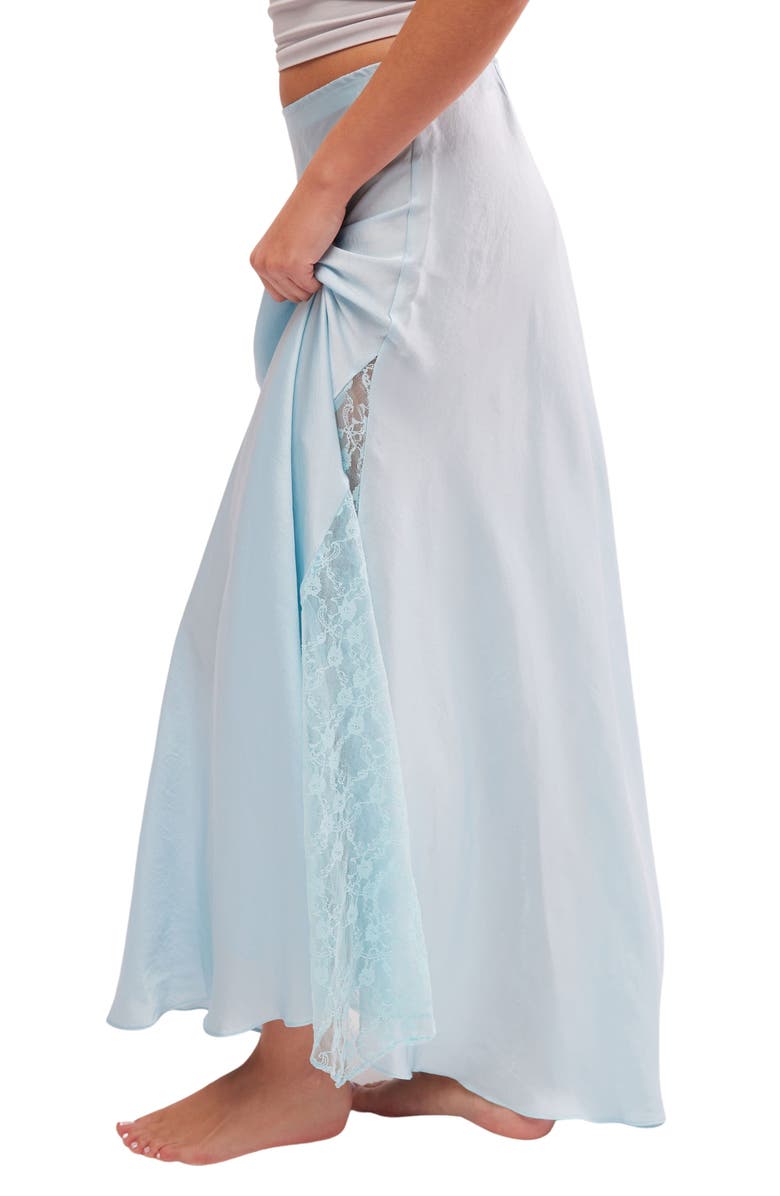 Free People Make You Mine Lace Inset Satin Maxi Slip Skirt, Alternate, color, Seasky Blue