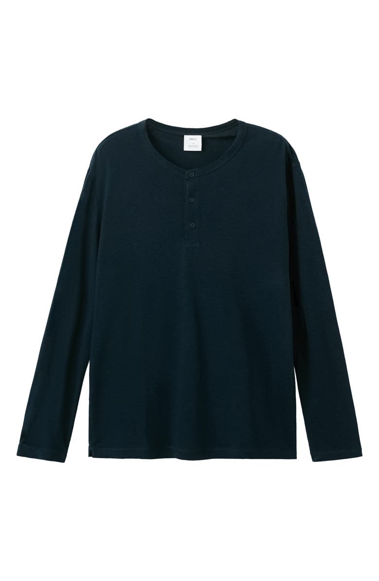 MANGO Linen Blend Henley, Alternate, color, Navy