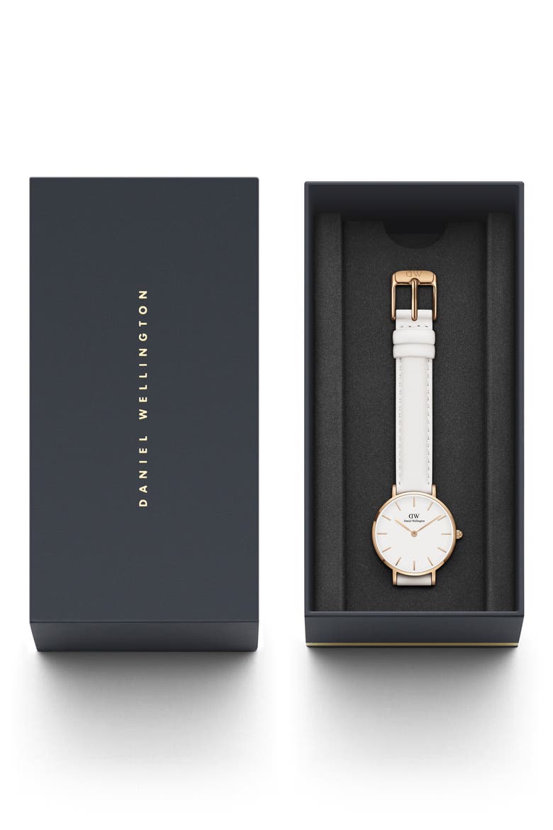 Classic Petite Bondi Leather Strap Watch, 28mm, Alternate, color, WHITE/ ROSE GOLD