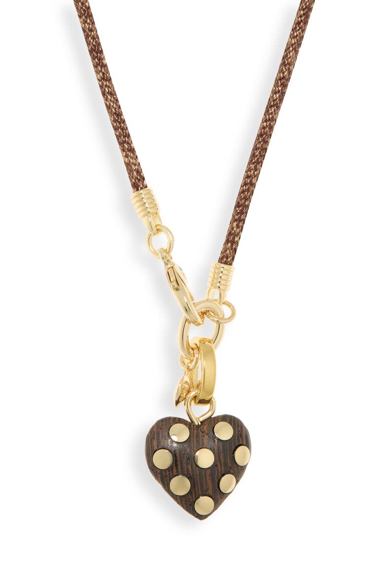 The Mini Studded Wooden Pendant Necklace, Alternate, color, 12K SHINY GOLD/ WALNUT