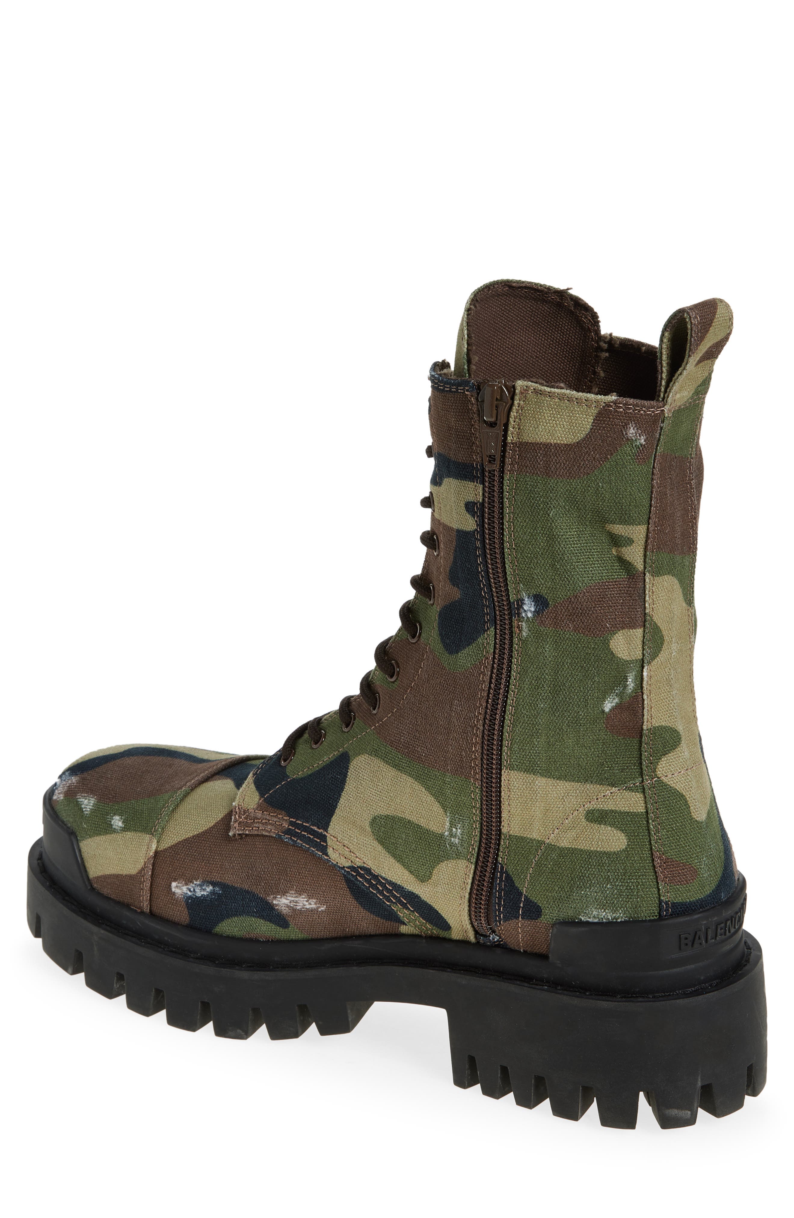 Balenciaga Strike Camo Canvas Combat Boot, Alternate, color, 