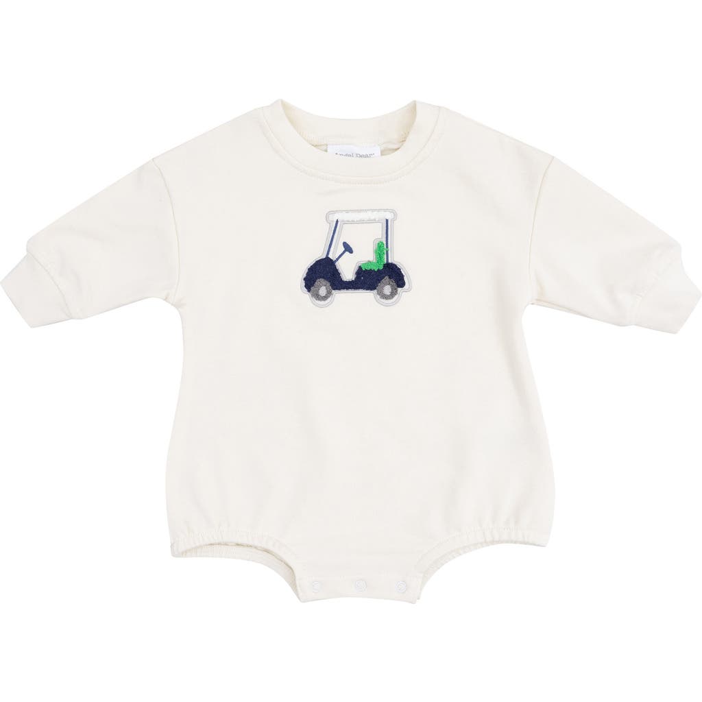 Angel Dear Golf Cart Stretch Organic Cotton Bubble Bodysuit In Blue/white