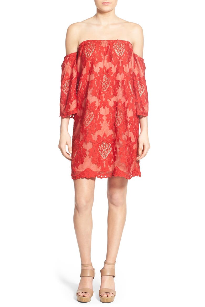 Lace Off the Shoulder Dress, Main, color, RED