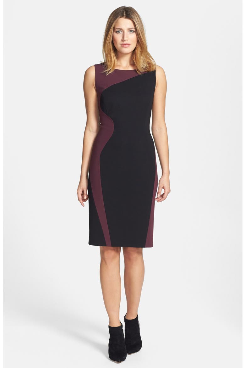 'Wave' Ponte Knit Sheath Dress, Alternate, color, BLACK- BURGUNDY STEM
