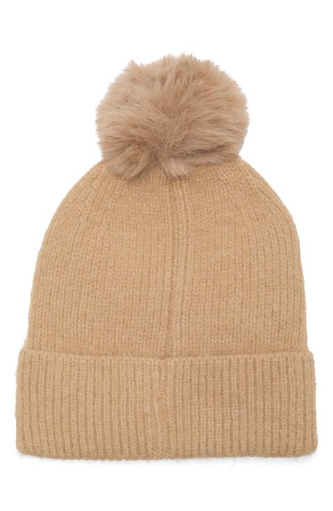 Gold Stud Faux Fur Pom Beanie