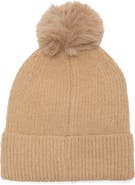 Nanette Lepore Gold Stud Faux Fur Pom Beanie
