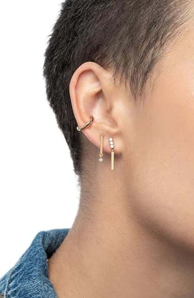 Oak & Luna Designer Bar Stud Earrings with Triple Cubic Zirconia in Gold Vermeil, Alternate, color, Gold Vermeil