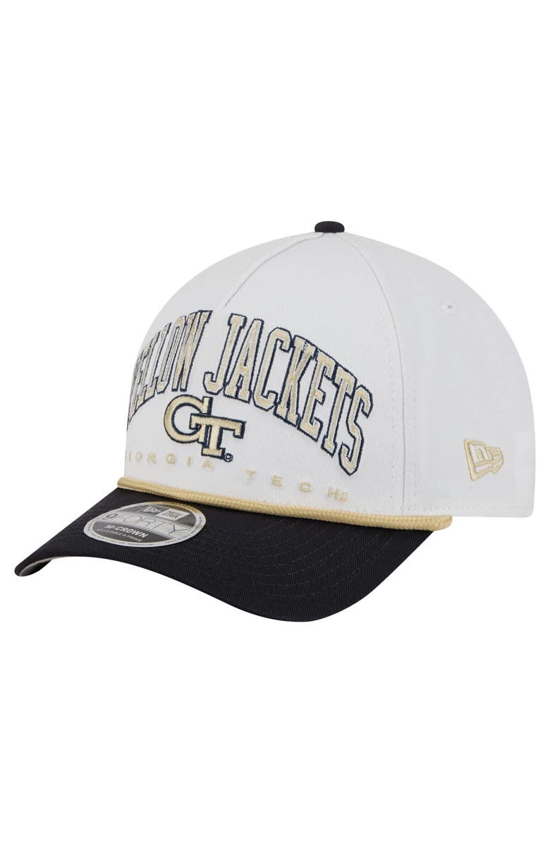New Era Men's New Era White/Navy Georgia Tech Yellow Jackets Arch Two-Tone Rope 9FORTY A-Frame M-Crown Adjustable Hat, Main, color, White