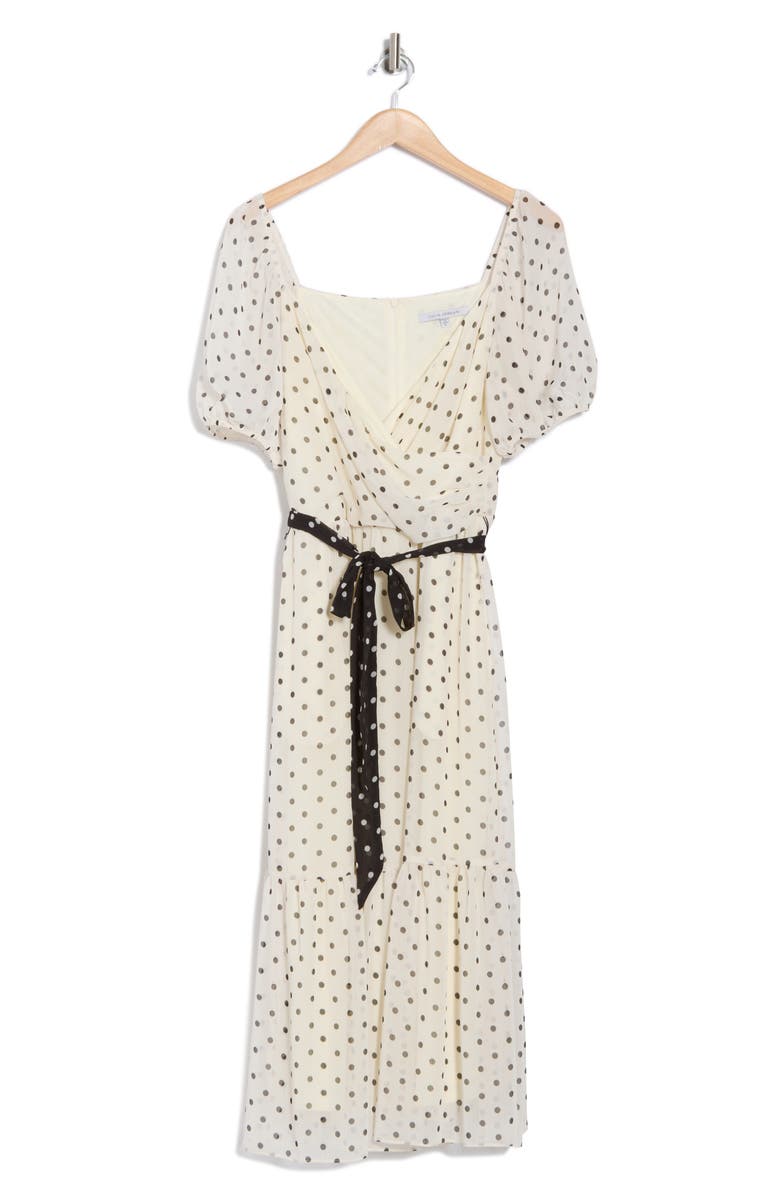 Julia Jordan Puff Sleeve Midi Dress, Alternate, color, White/ Black Dot