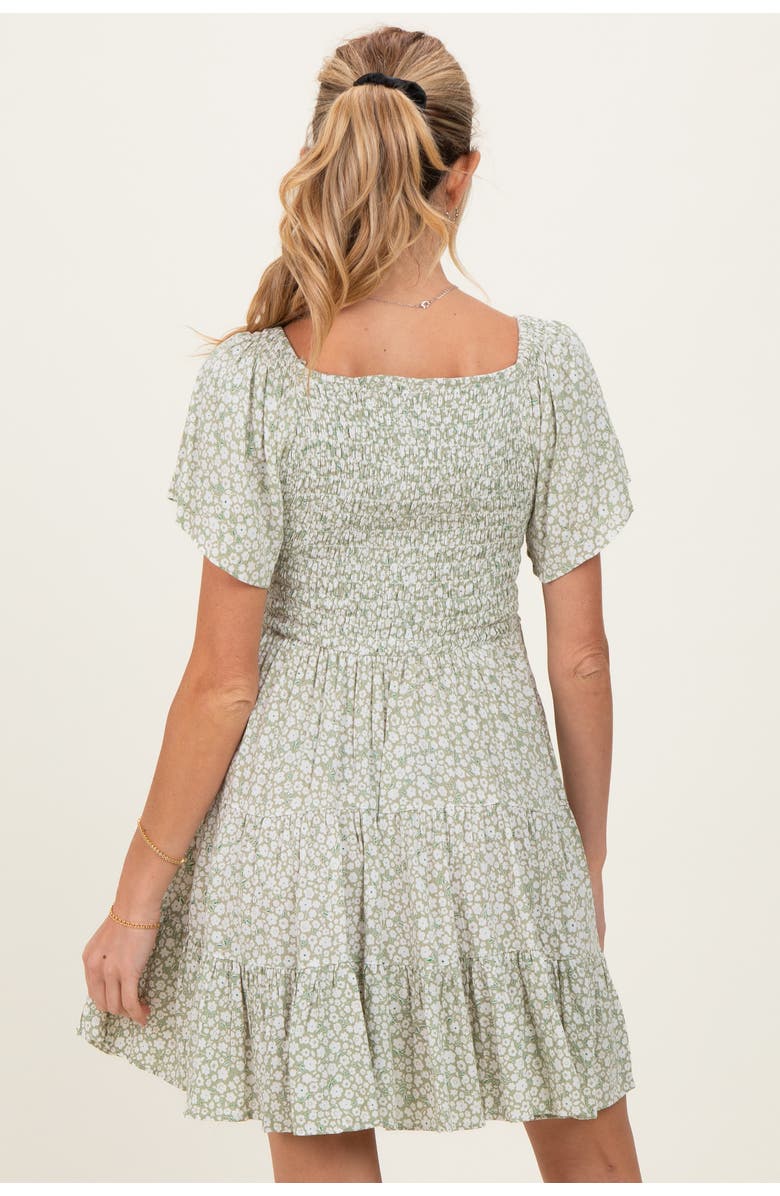 PinkBlush V Neck Smocked Bodice Ditsy Print Dress, Alternate, color, Green
