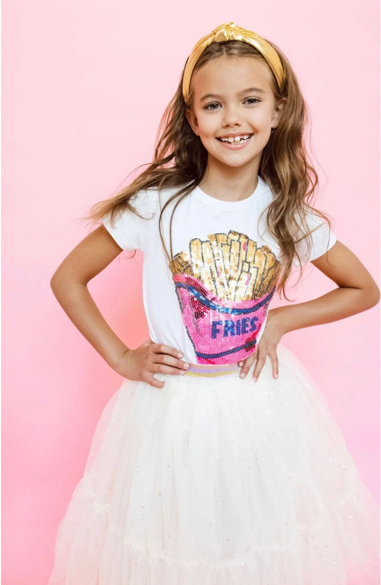Lola + The Boys French Fries Sequin T-Shirt, Alternate, color, White