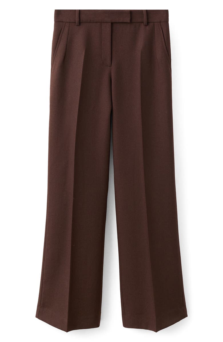 MANGO Selection Pleat Front Straight Leg Wool Pants, Main, color, Brown