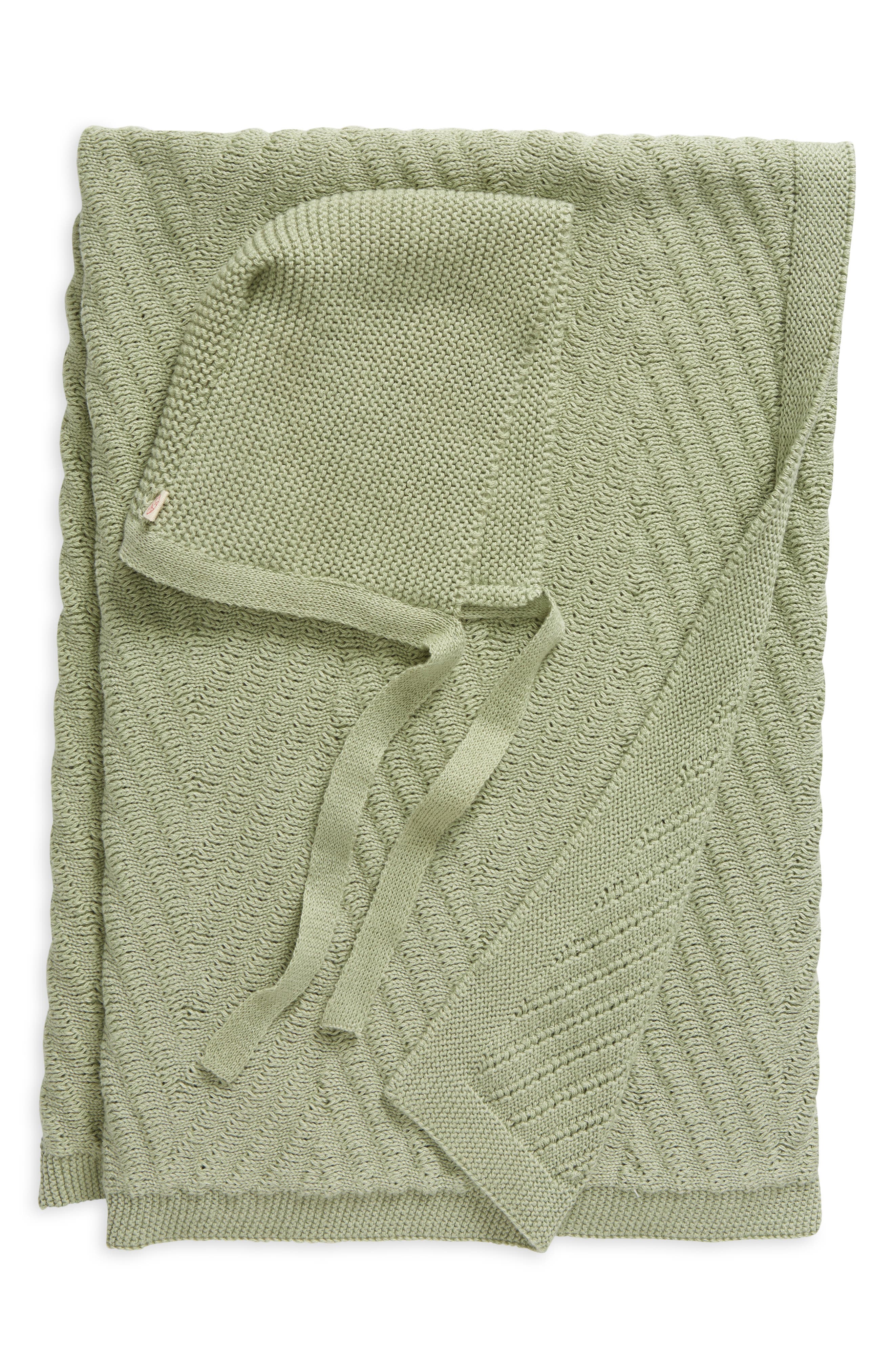 Pink Lemonade Panache Organic Cotton Baby Blanket & Bonnet Gift Set in Mint 