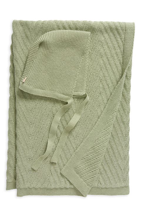 Panache Organic Cotton Baby Blanket & Bonnet Gift Set