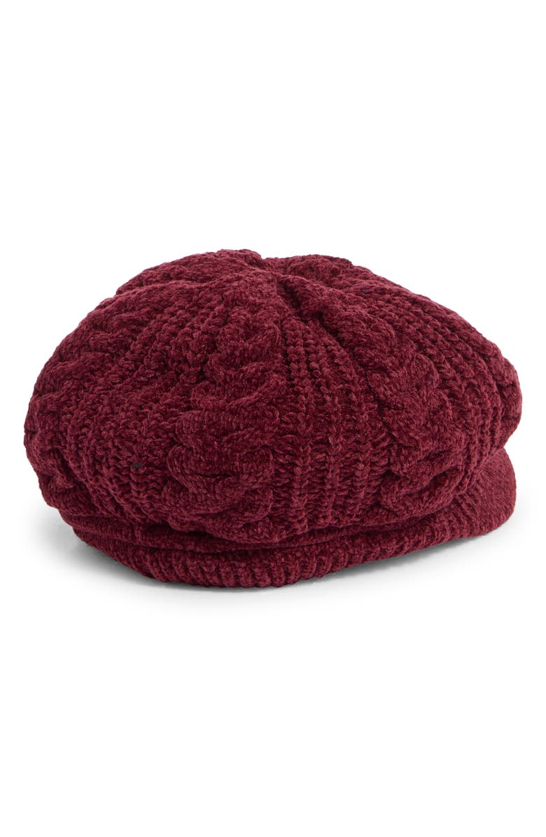 Nine West Chenille Slouchy Cable Knit Cap, Alternate, color, Deep Wine