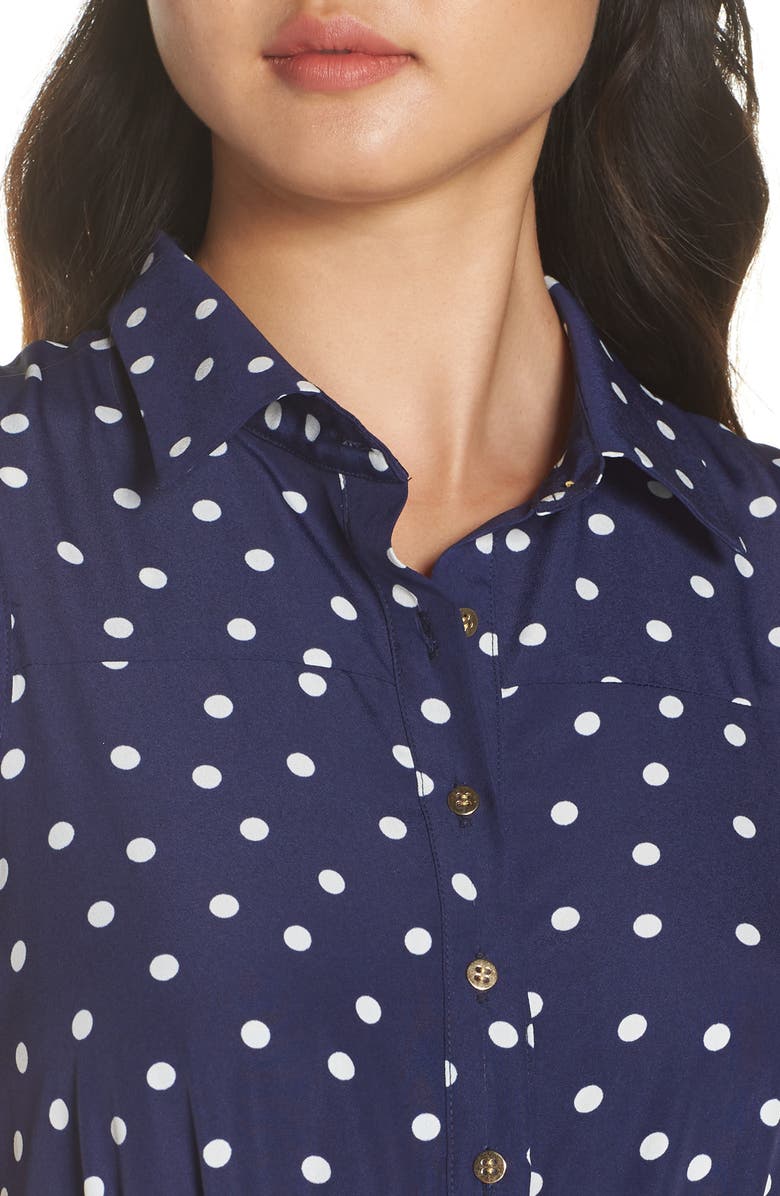 1901 Polka Dot Midi Shirtdress, Alternate, color, Navy Dot