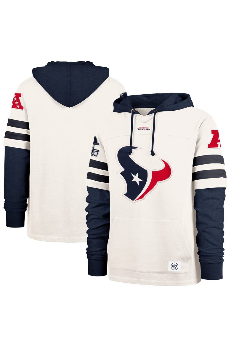 Men's '47  Cream Houston Texans Split Zone Cornerback Duo Lacer Hoodie, Main, color, Cream