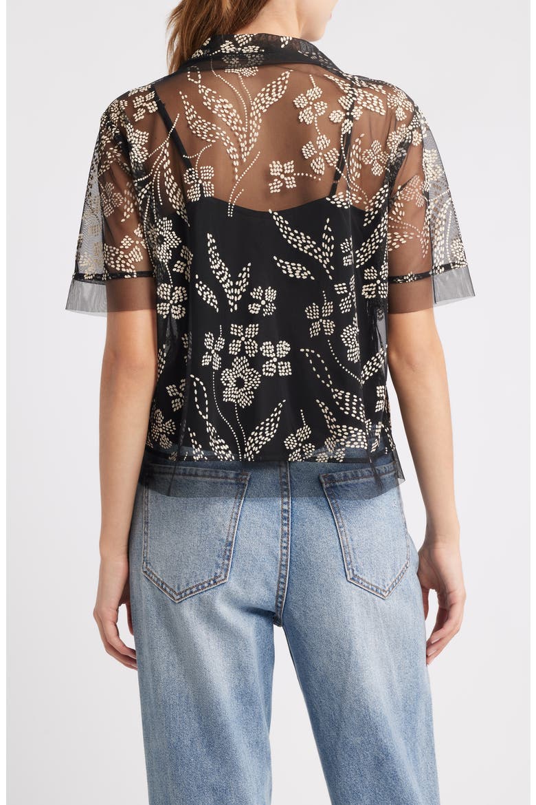 The Cotillion Embroidered Tulle Short Sleeve Button-Up Shirt, Alternate, color, BROCADE FLORAL
