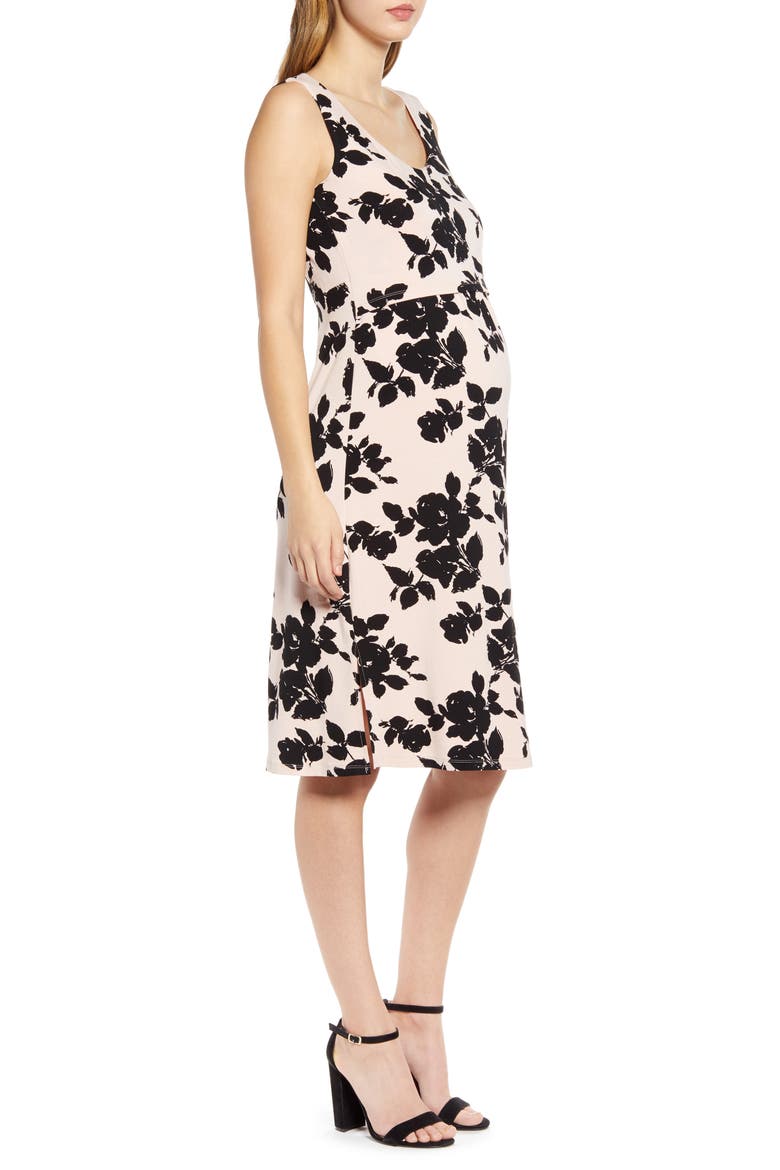 Body-Con Maternity/Nursing Dress, Alternate, color, PINK/ BLACK PRINT