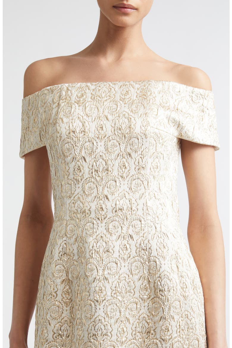Antep Metallic Jacquard Off the Shoulder Gown, Alternate, color, GOLD