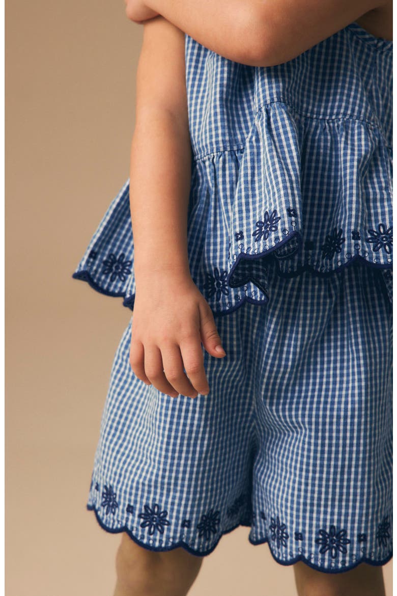 Kids' Gingham Broderie Cotton Tank & Shorts Set, Alternate, color, BLUE