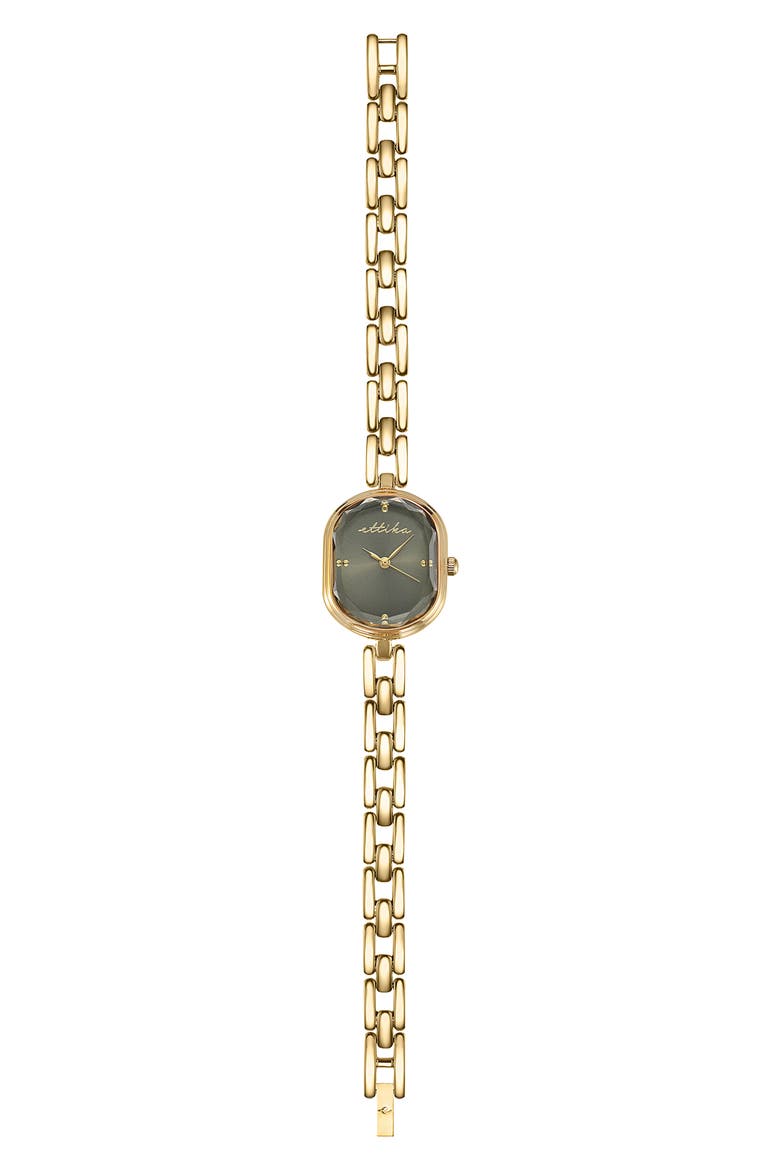 Elegant Link Bracelet Watch, Alternate, color, OLIVE AND GOLD