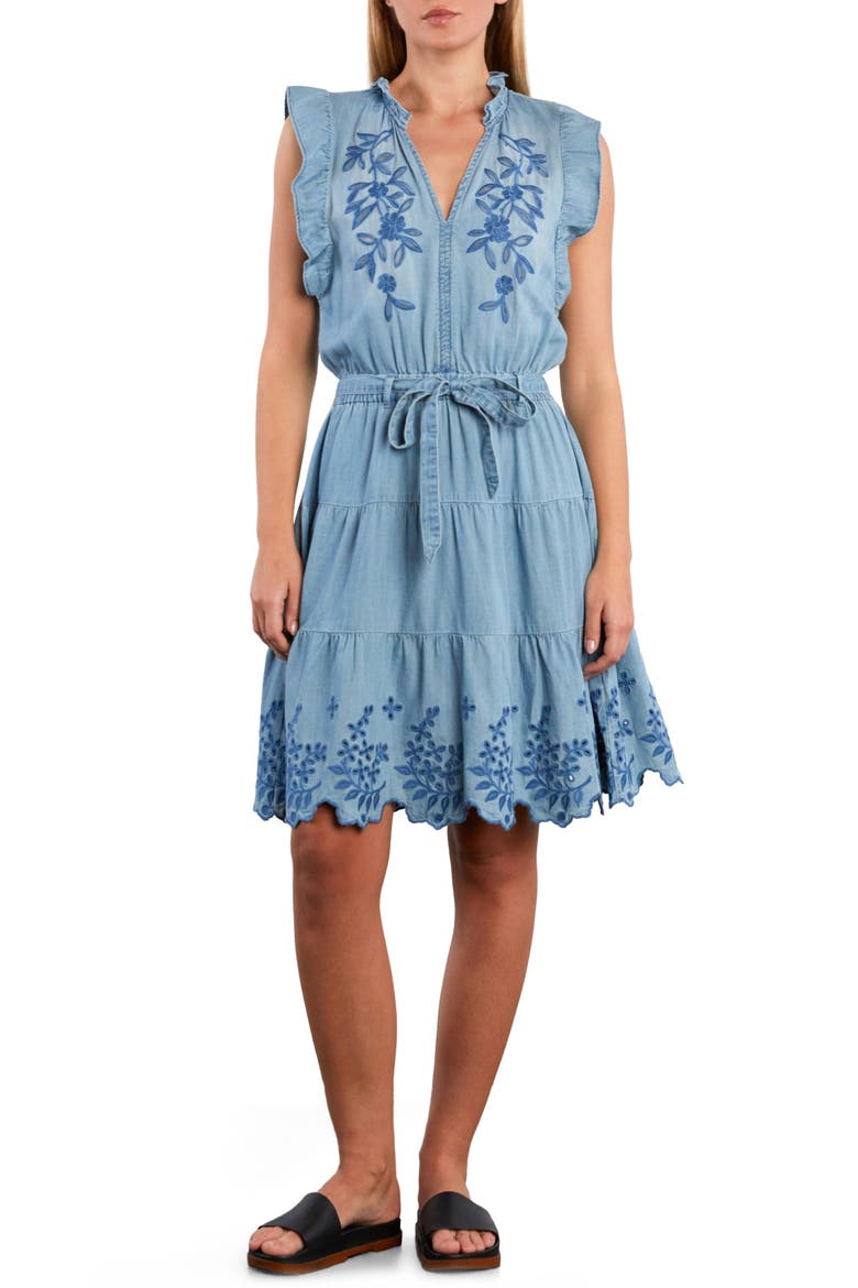 Rose Eyelet Embroidered Denim Dress, Main, color, OG DENIM