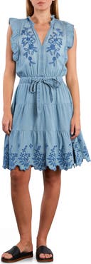 Wash Lab Denim Rose Eyelet Embroidered Denim Dress