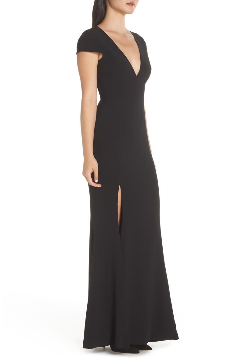 Karla V-Neck Trumpet Gown, Alternate, color, BLACK