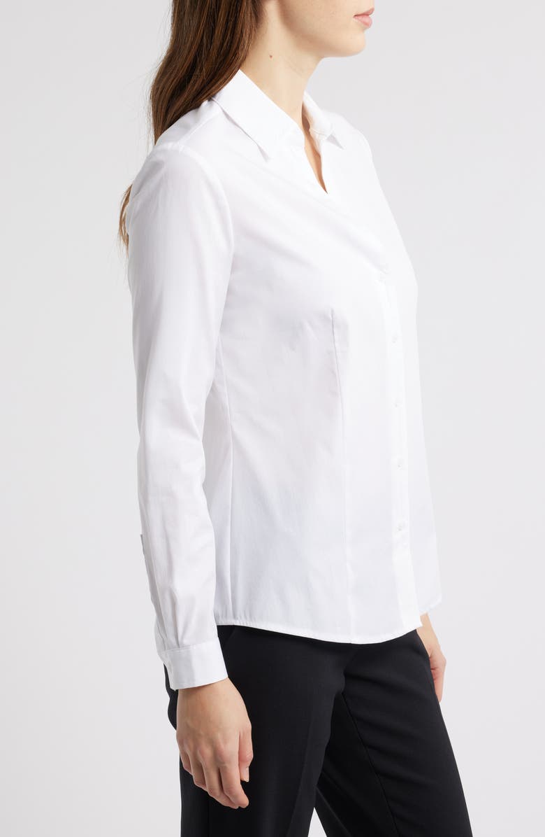 Anne Klein Cotton Blend Poplin Button-Up Shirt, Alternate, color, Bright White