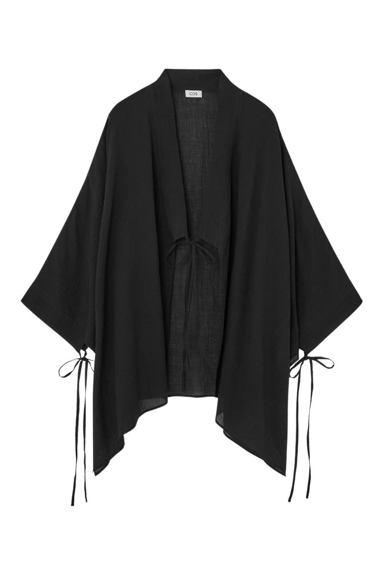 Tie Front Organic Cotton Jacket, Alternate, color, BLACK DARK