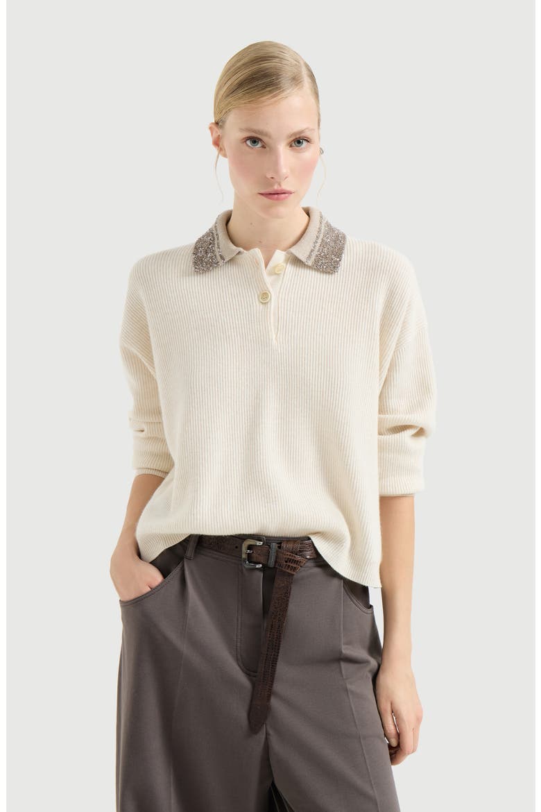 Polo with dazzling collar, Alternate, color, Beige