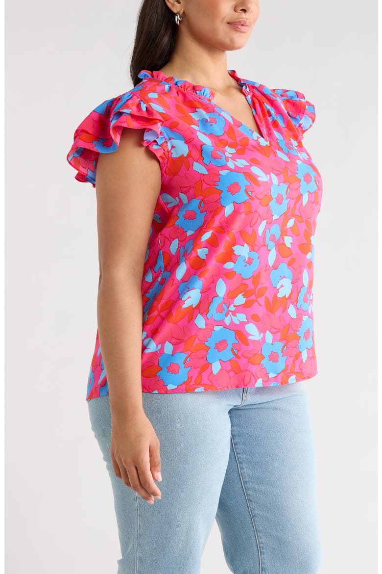 Lusma Floral Bellissima Ruffle Top, Alternate, color, FUCHSIA-BLUE-MULTI