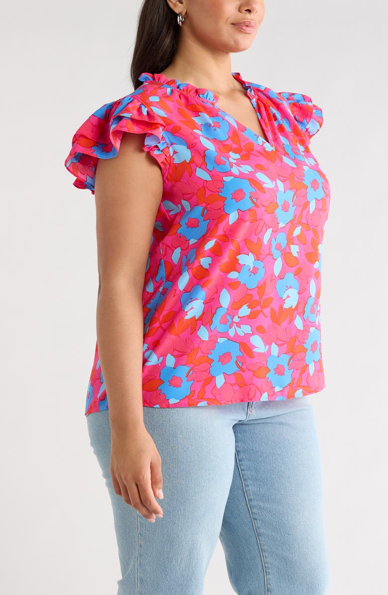 SUGARLIPS Lusma Floral Bellissima Ruffle Top, Alternate, color, Fuchsia-Blue-Multi