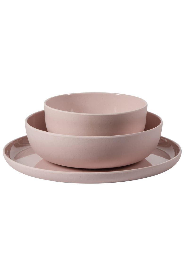 12 Piece Wheat Straw Melamine Dinnerware Set, Alternate, color, Pink