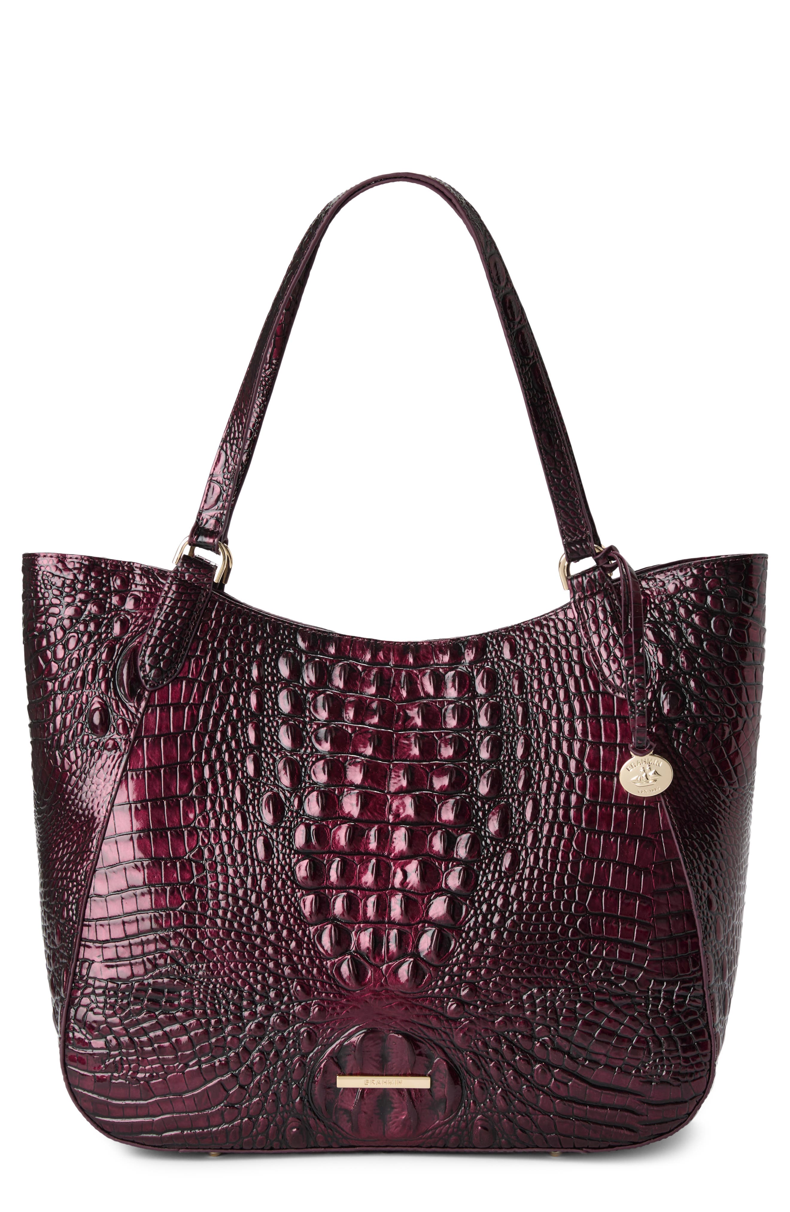 Aliza Croc Embossed Leather Tote, Main, color, OXBLOOD