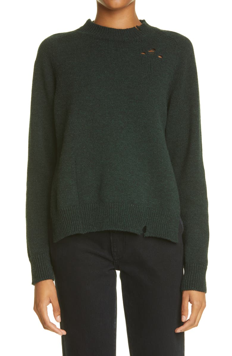 Maison Margiela Distressed Side Slit Stretch Wool Sweater, Main, color, 