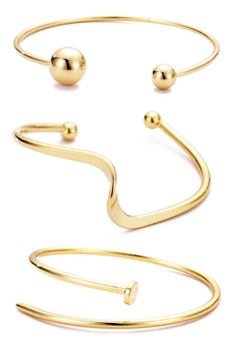 Set of 3 Cuff Bracelets, Main, color, GOLD