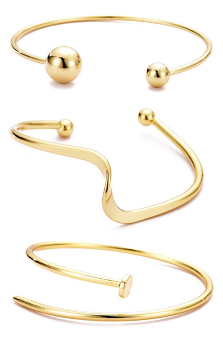 Adornia Set of 3 Cuff Bracelets, Main, color, Gold