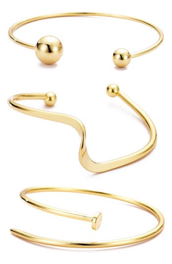 Adornia Plated 3-cuff Bracelet Set In Gold
