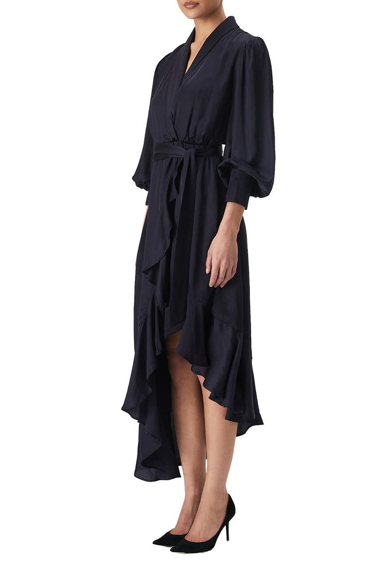 Aaliyah Faux Wrap Asymmetric Midi Dress, Alternate, color, NAVY