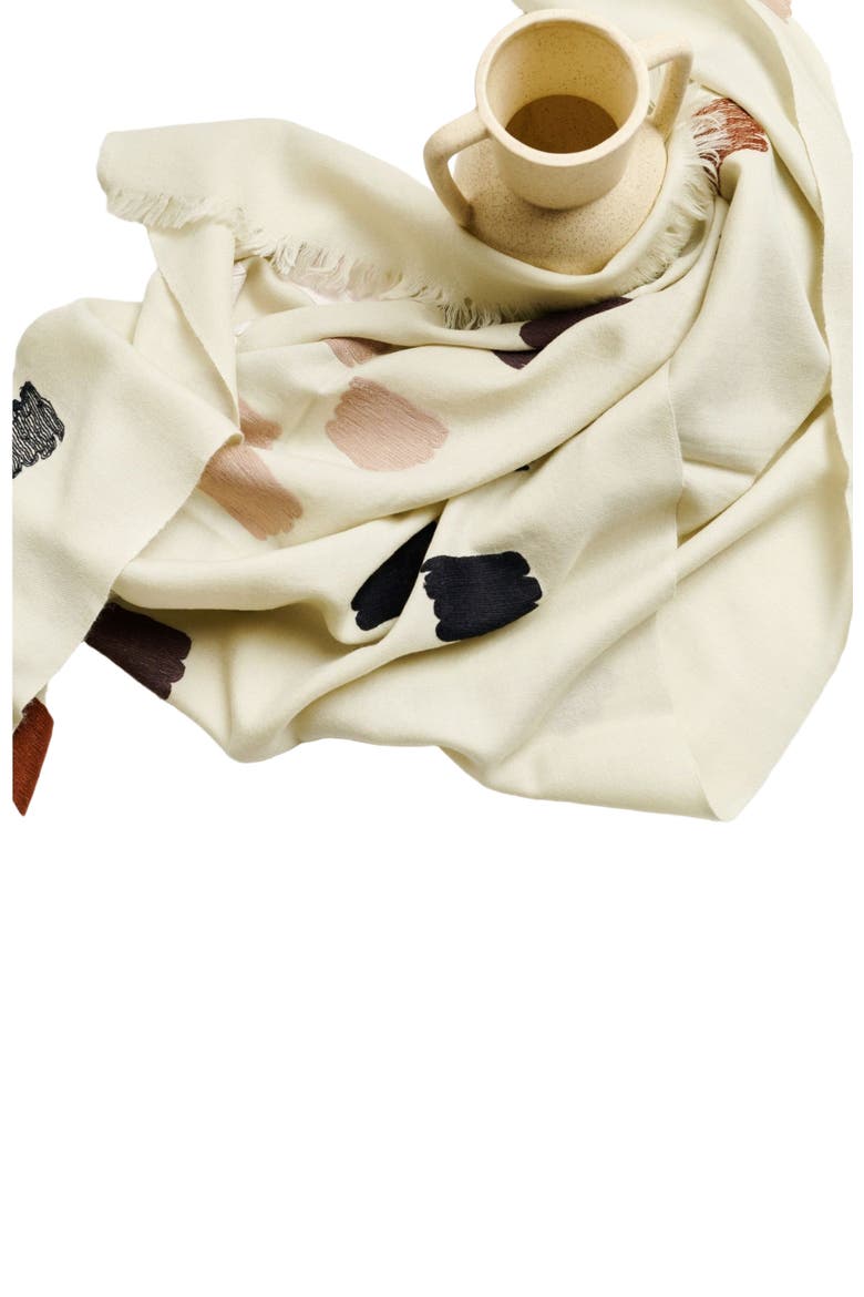 Dahlia Hand Embroidered Hand Woven Scarf, Alternate, color, Off White