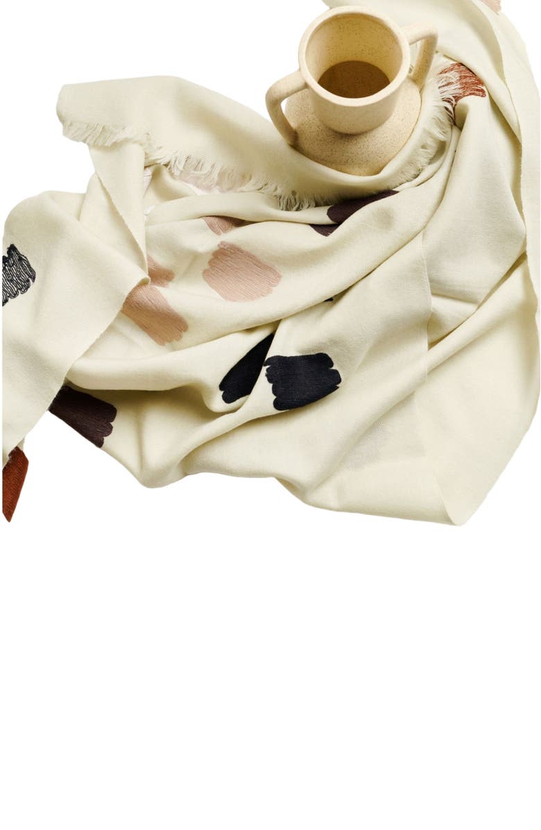 Studio Variously Dahlia Hand Embroidered Hand Woven Scarf, Alternate, color, Off White