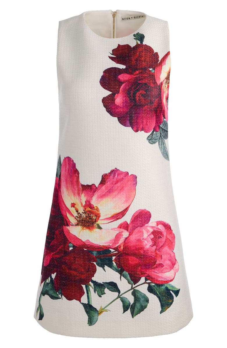 Alice + Olivia Clyde Placed Floral Tweed Minidress, Alternate, color, Empress Bloom Off White