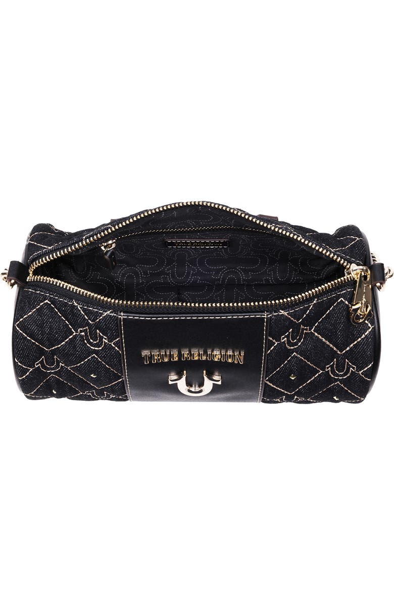 True Religion Studded Horseshoe Denim Barrel Bag, Alternate, color, Black