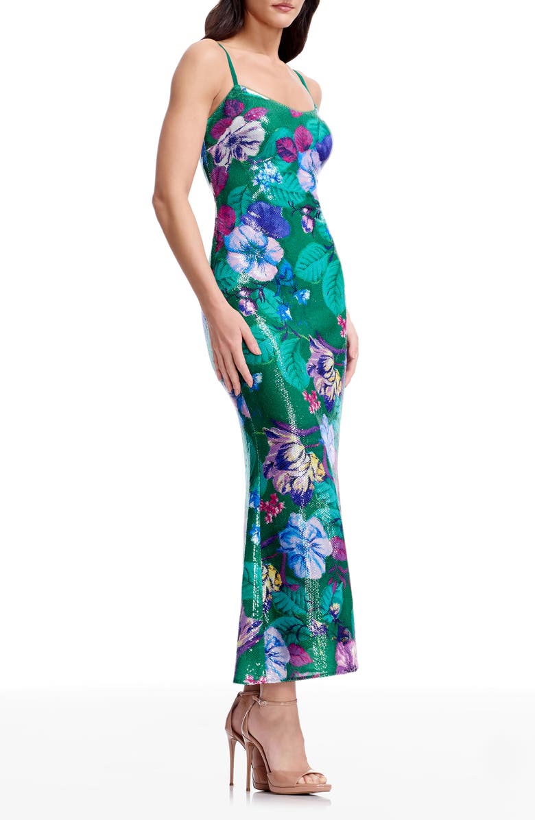 Dress the Population Susan Sequin Floral Cocktail Midi Dress, Alternate, color, Kelly Green Multi
