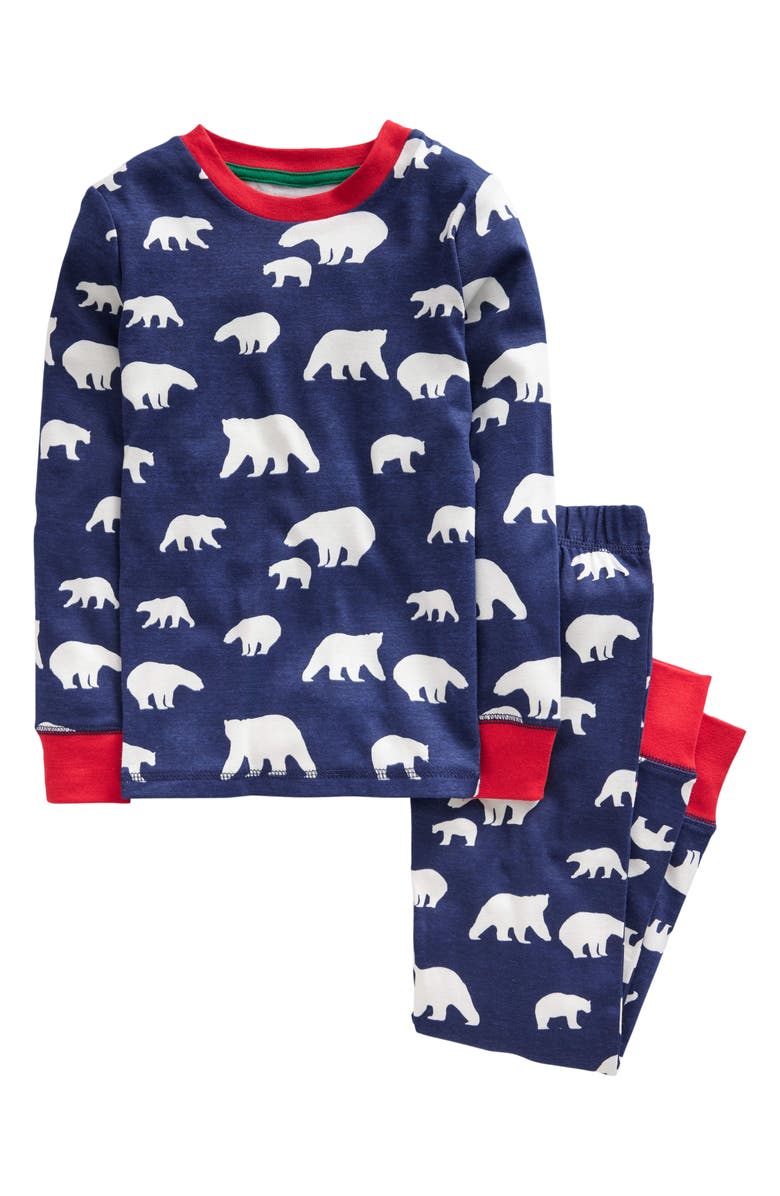 Mini Boden Kids' Polar Bear Glow in the Dark Fitted Two-Piece Cotton Pajamas, Main, color, 