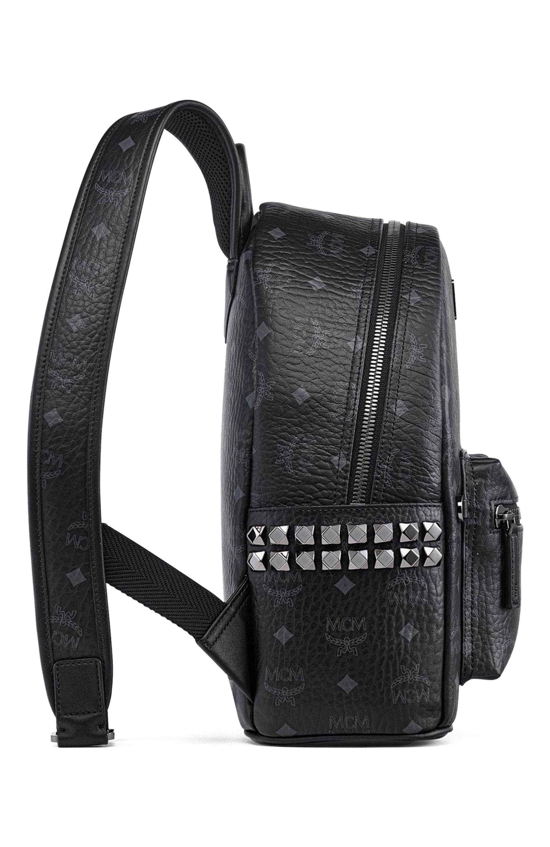 MCM Stark Side Studs Backpack in Visetos, Alternate, color, Black
